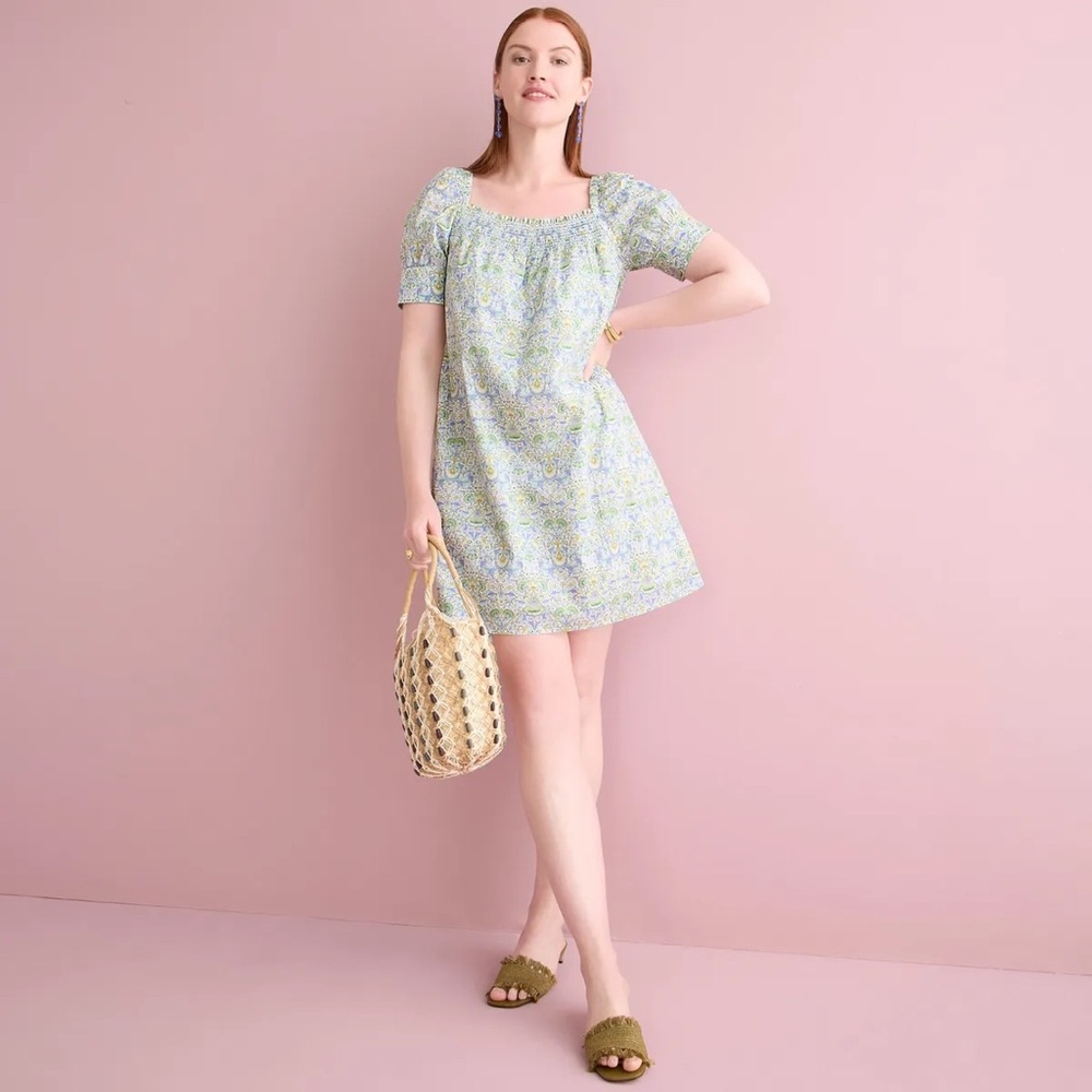 J Crew Dress Womens Large Green Liberty Lodden Floral Afternoon Summer Sundress